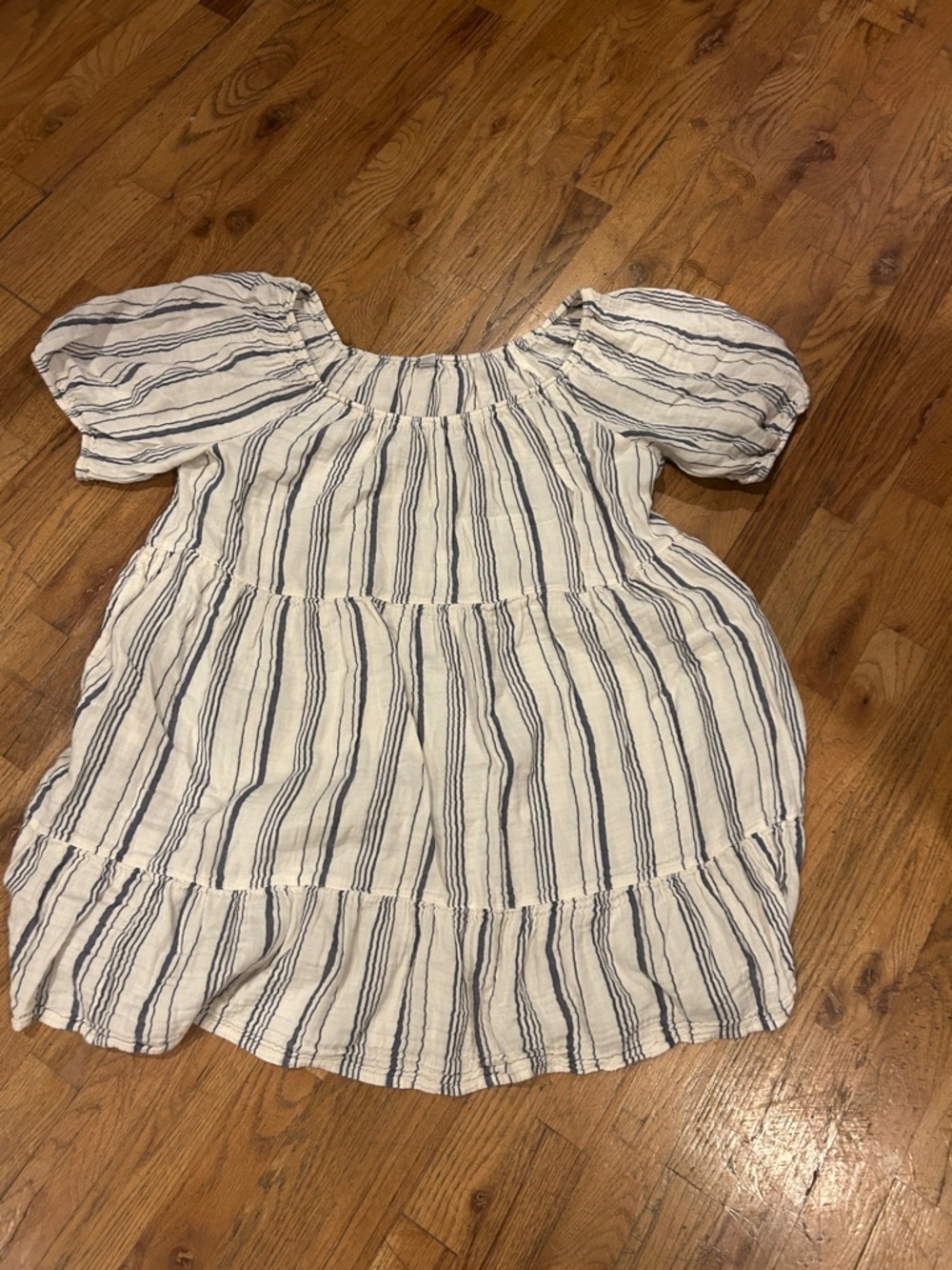 Old Navy White and Navy Stripe Puff-Sleeve Peasant dress